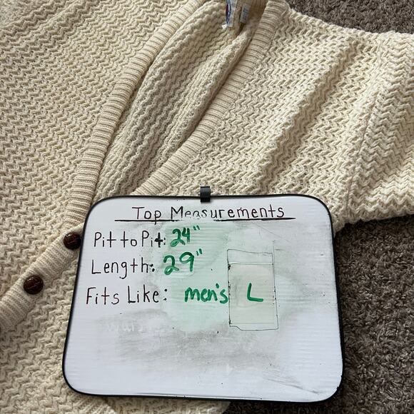 Vintage 80s 90s Men's L Bay Waters cream zig zag knit button up Cardigan sweater - Picture 5 of 5